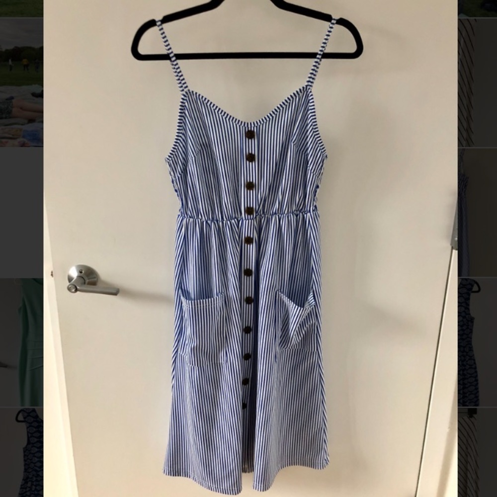 Women's Striped Button Down Summer Midi Dress